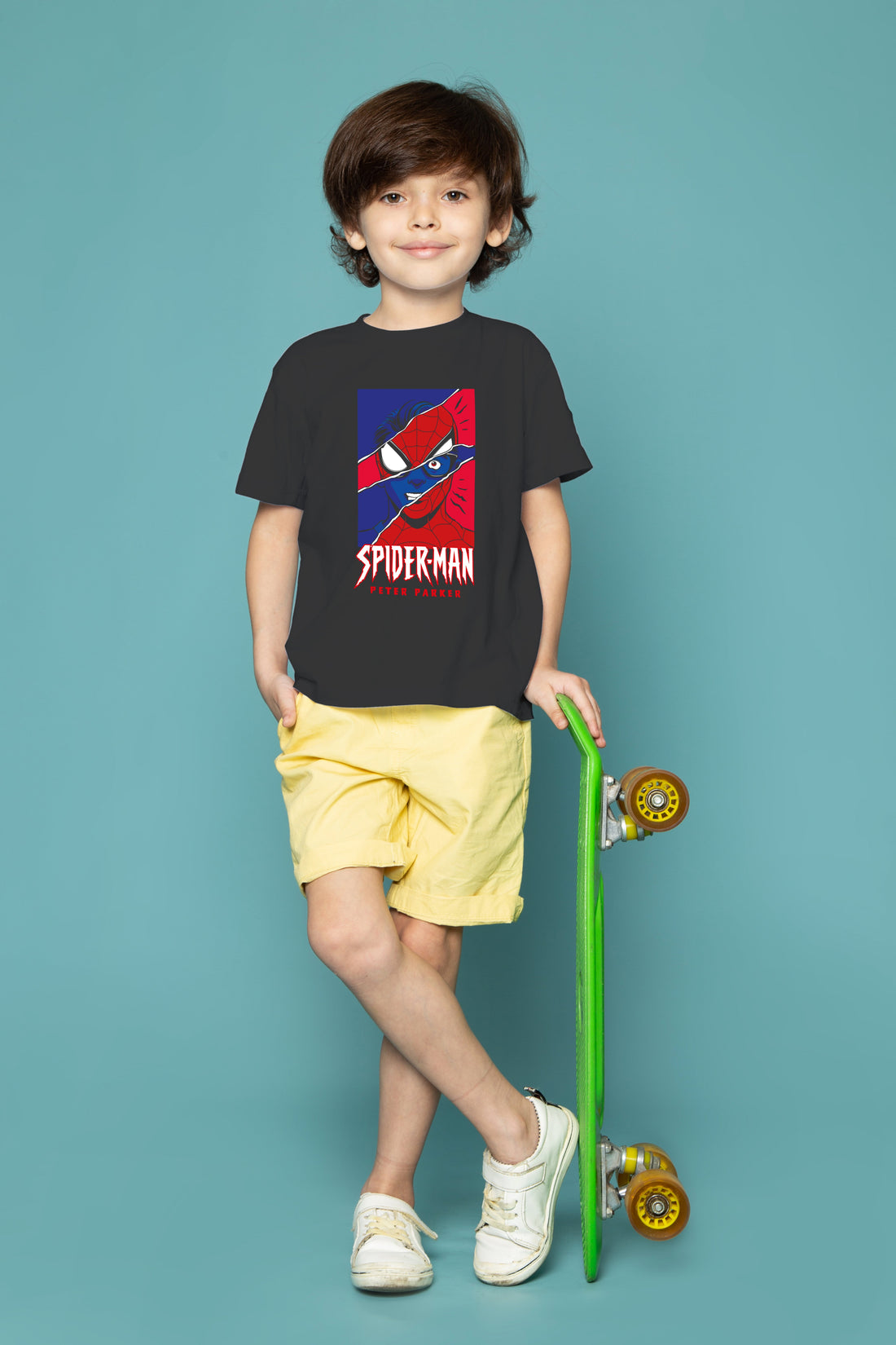 Spider-Man (Peter Parker) - Graphic Pure Cotton Black T-Shirt for Kids - Regular Fit Comfort